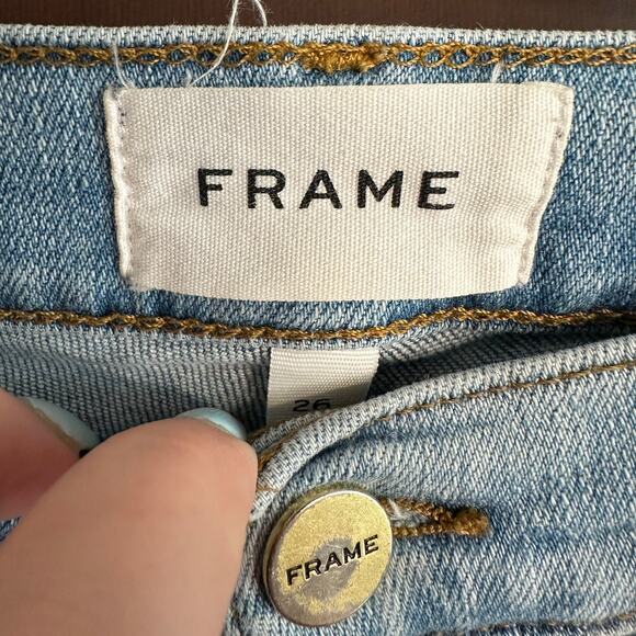 FRAME Denim | Le High Straight Light Blue Chewed Hem Straight Jeans Laskey  | 26 - Picture 4 of 7